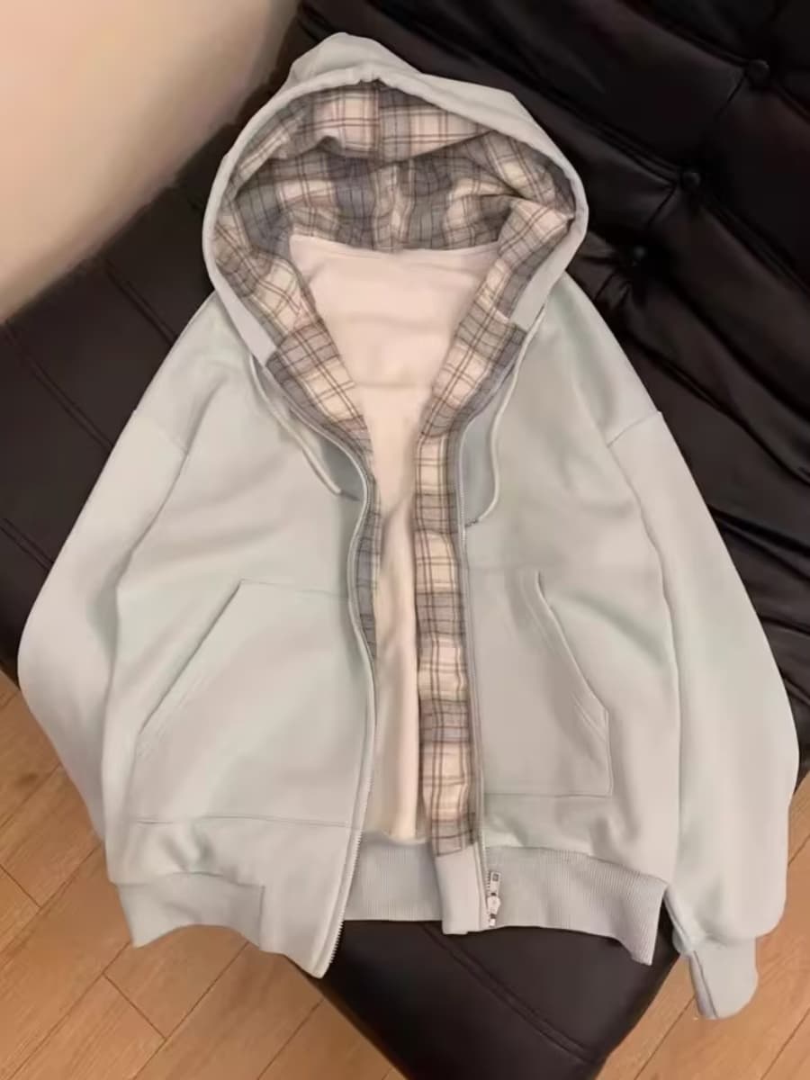 オーバーサイズTシャツ 柔らか素材 チェック裏地パーカー