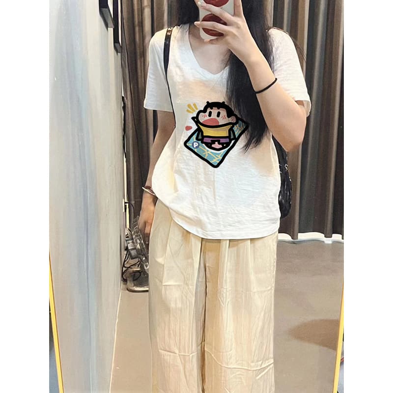 オーバーサイズTシャツ ゆるキャラ刺繍ゆったりTシャツ