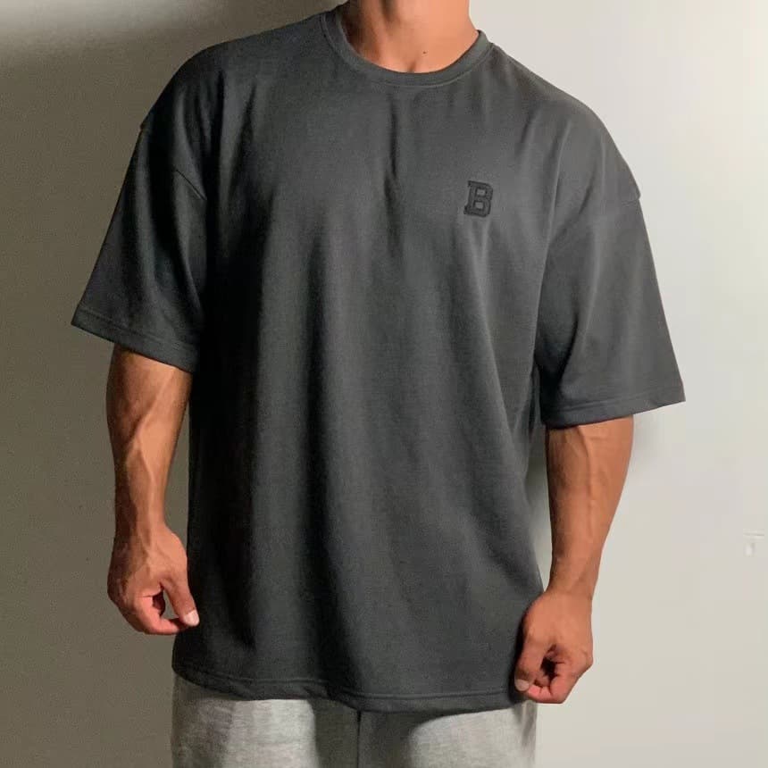 オーバーサイズTシャツ メンズ ビー字ロゴプリント オーバーサイズ半袖シャツ 全4色