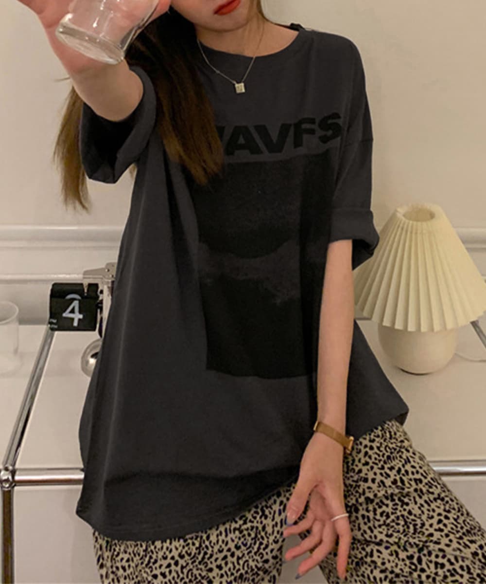 オーバーサイズTシャツ ゆったりビッグシルエット長袖プリントティーシャツ