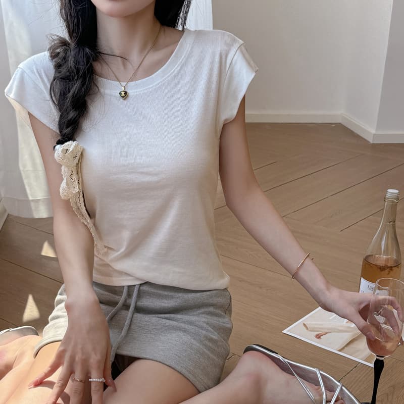 オーバーサイズTシャツ シンプル丸首フレンチスリーブ