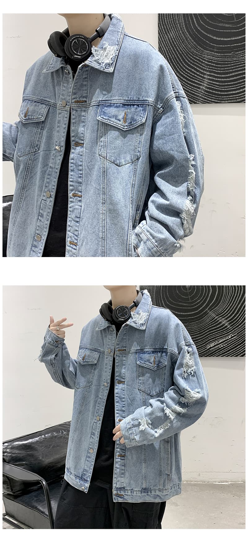 オーバーサイズTシャツ ダメージ加工デニムジャケット