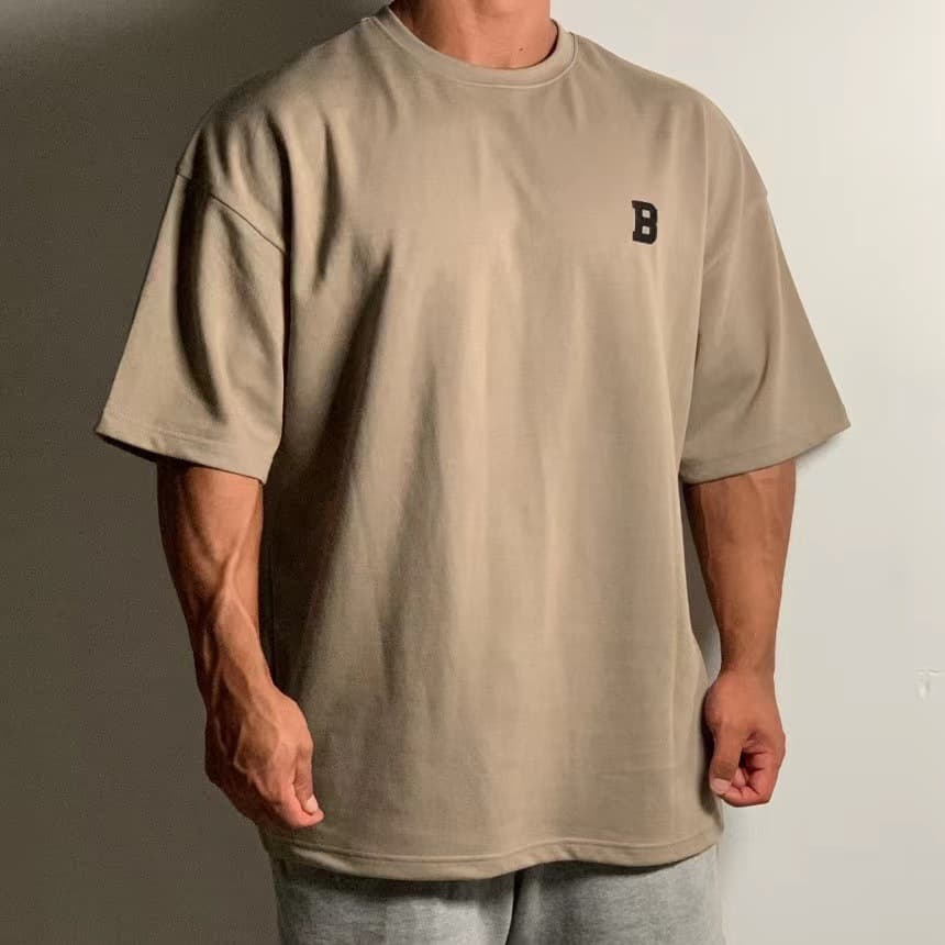 オーバーサイズTシャツ メンズ ビー字ロゴプリント オーバーサイズ半袖シャツ 全4色