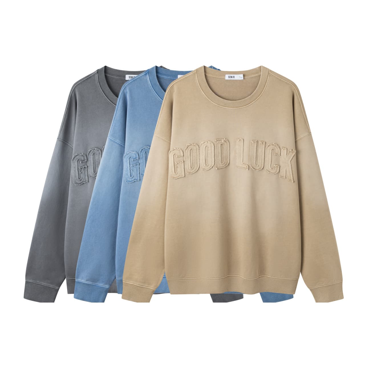 オーバーサイズTシャツ 幸運メッセージ 立体刺繍入り ゆったりスウェット