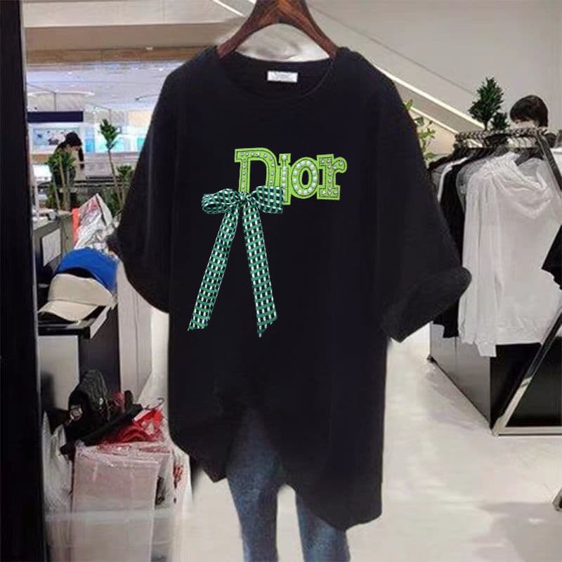 オーバーサイズTシャツ リボン刺繍 ゆったりカジュアル半袖