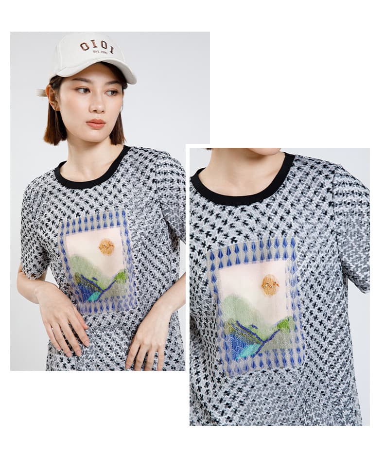 オーバーサイズTシャツ 風景画プリント幾何学模様ワンピース
