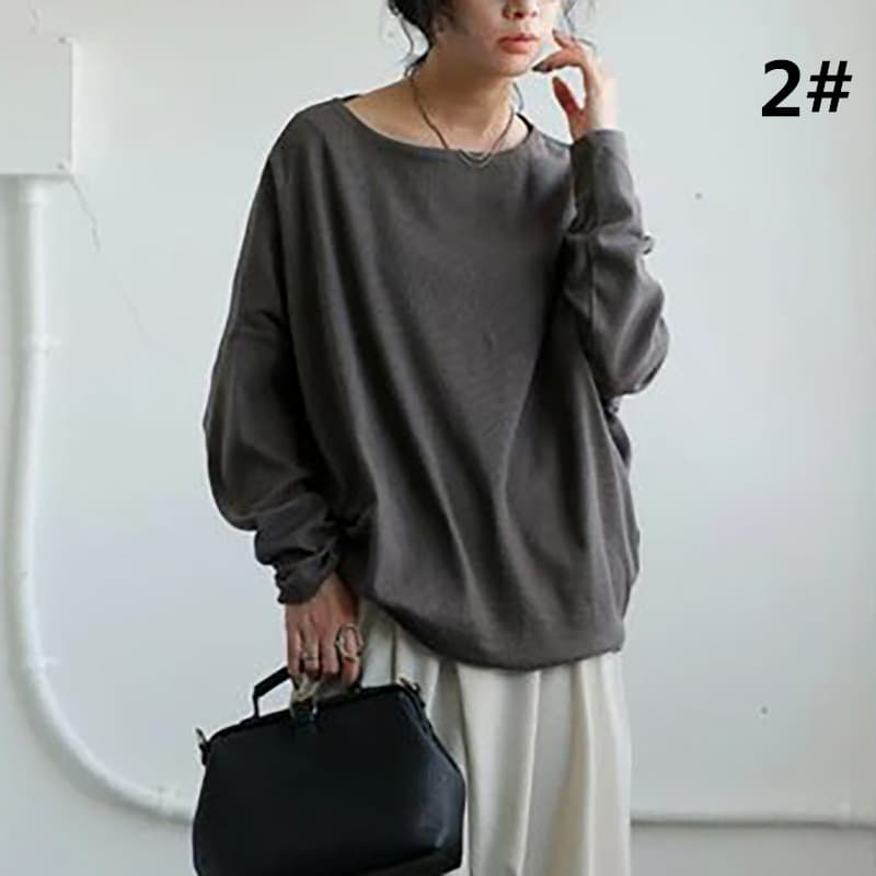 オーバーサイズTシャツ ラウンドネック長袖オーバーサイズシャツ レディース