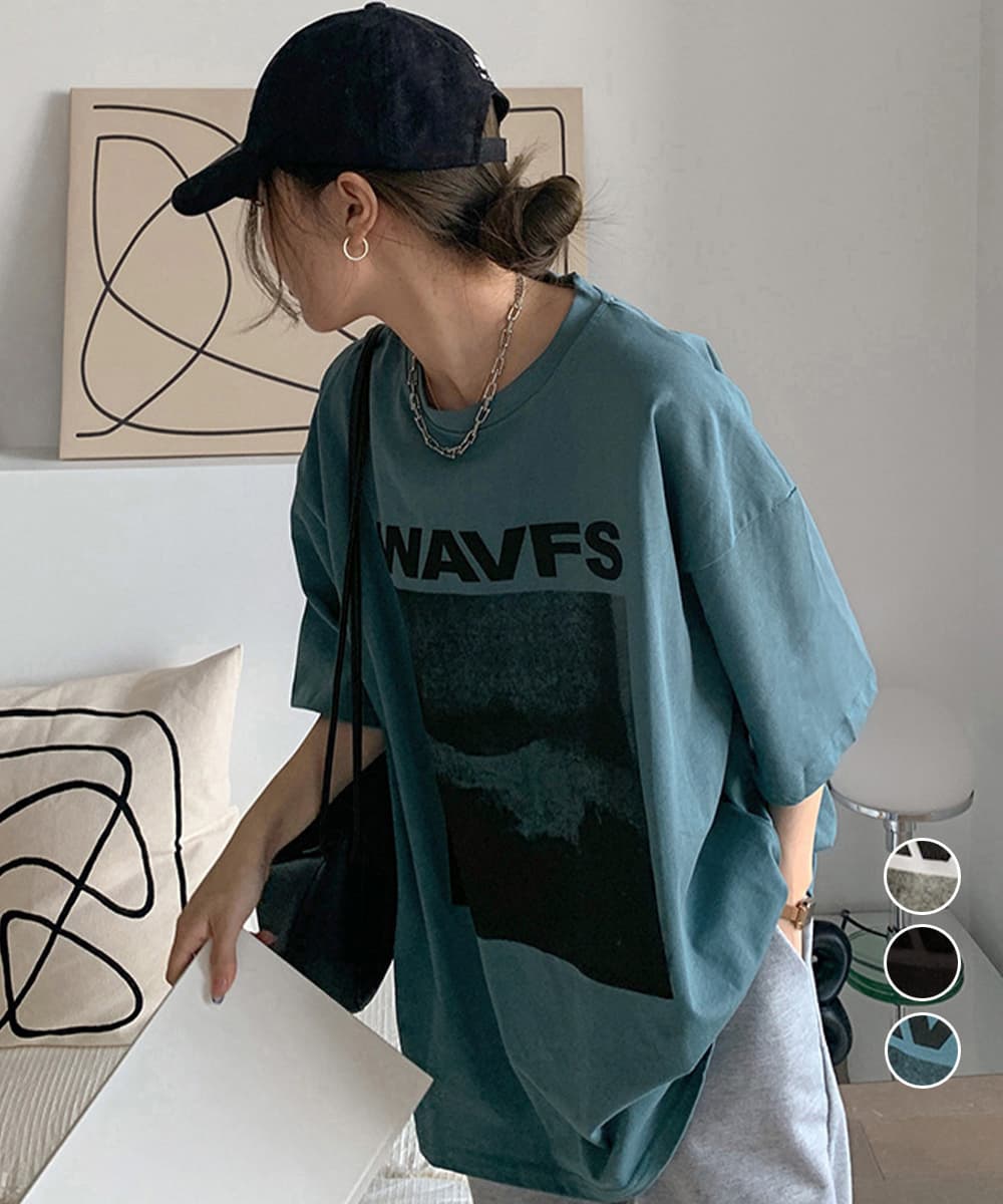 オーバーサイズTシャツ ゆったりビッグシルエット長袖プリントティーシャツ