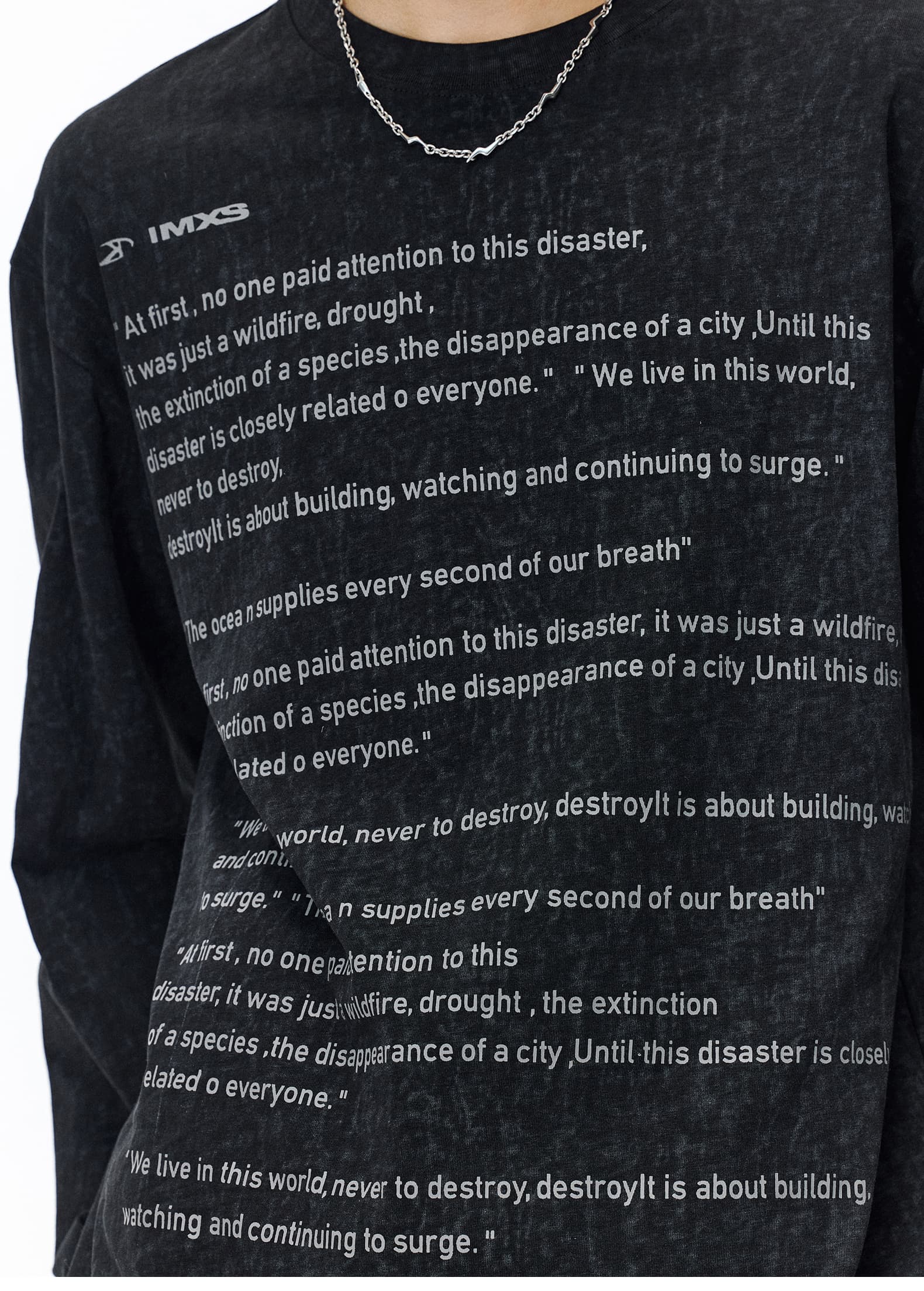 オーバーサイズTシャツ 詩的メッセージプリント長袖ティー