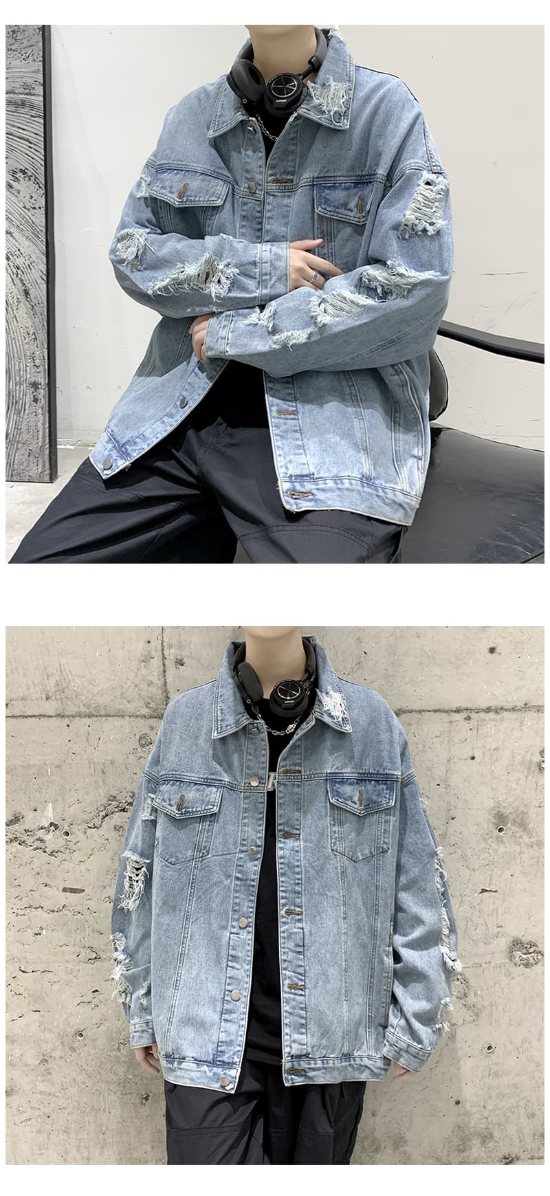 オーバーサイズTシャツ ダメージ加工デニムジャケット