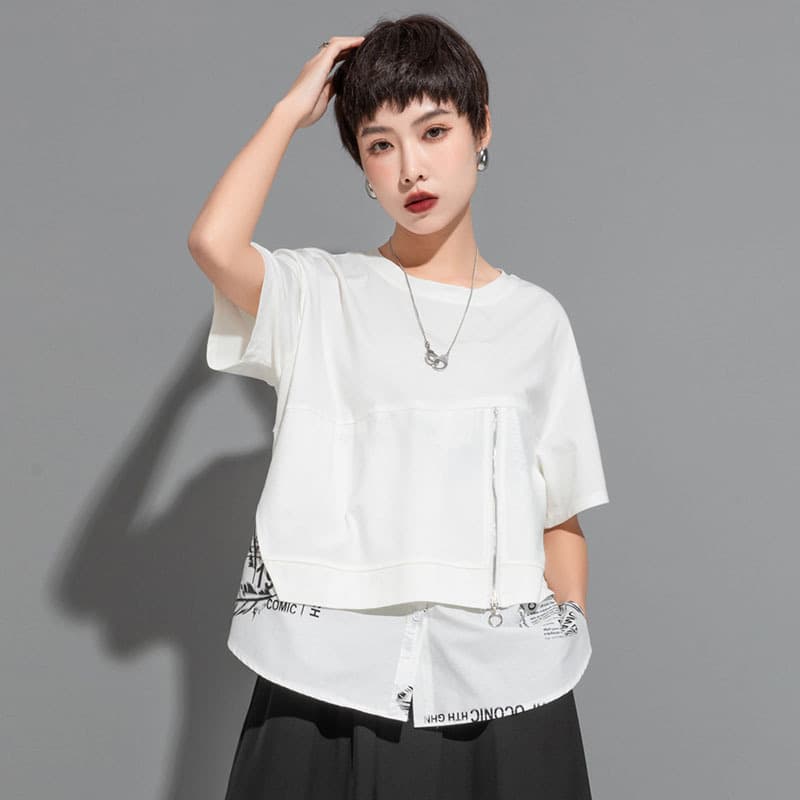 オーバーサイズTシャツ レディースレイヤード切替デザインゆったり半袖