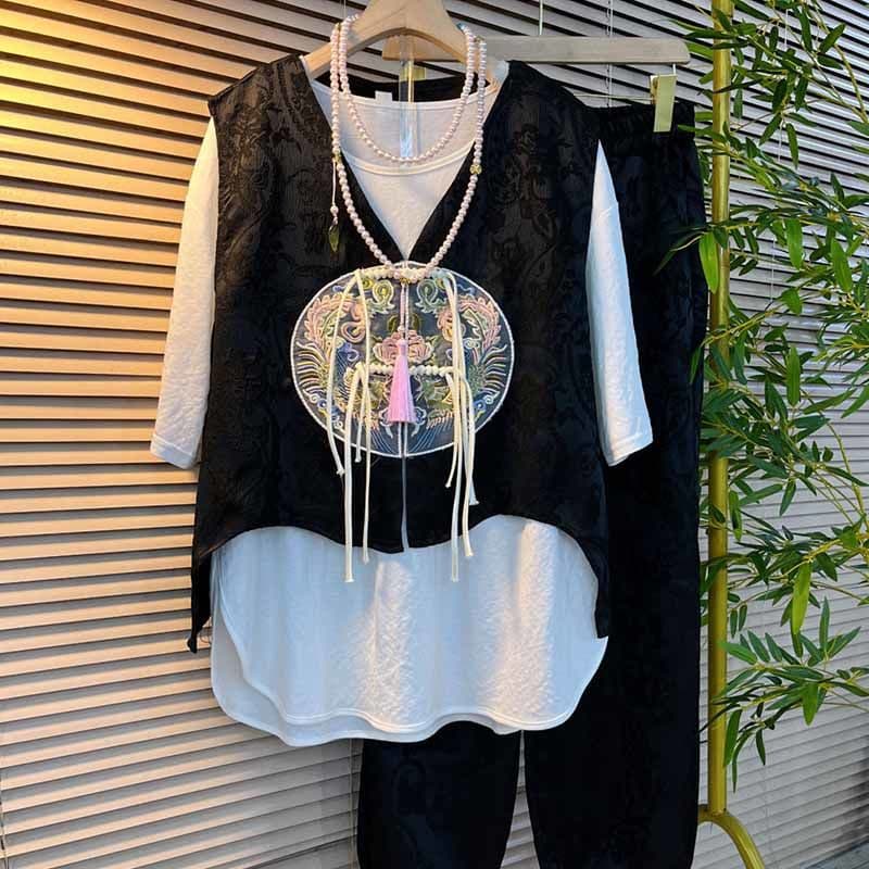 オーバーサイズ 刺繍龍紋様ゆったりセットアップ