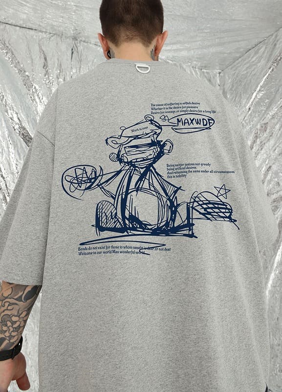 オーバーサイズTシャツ メンズオーバーサイズ半袖Tシャツ ストリート系プリント柄 全7色