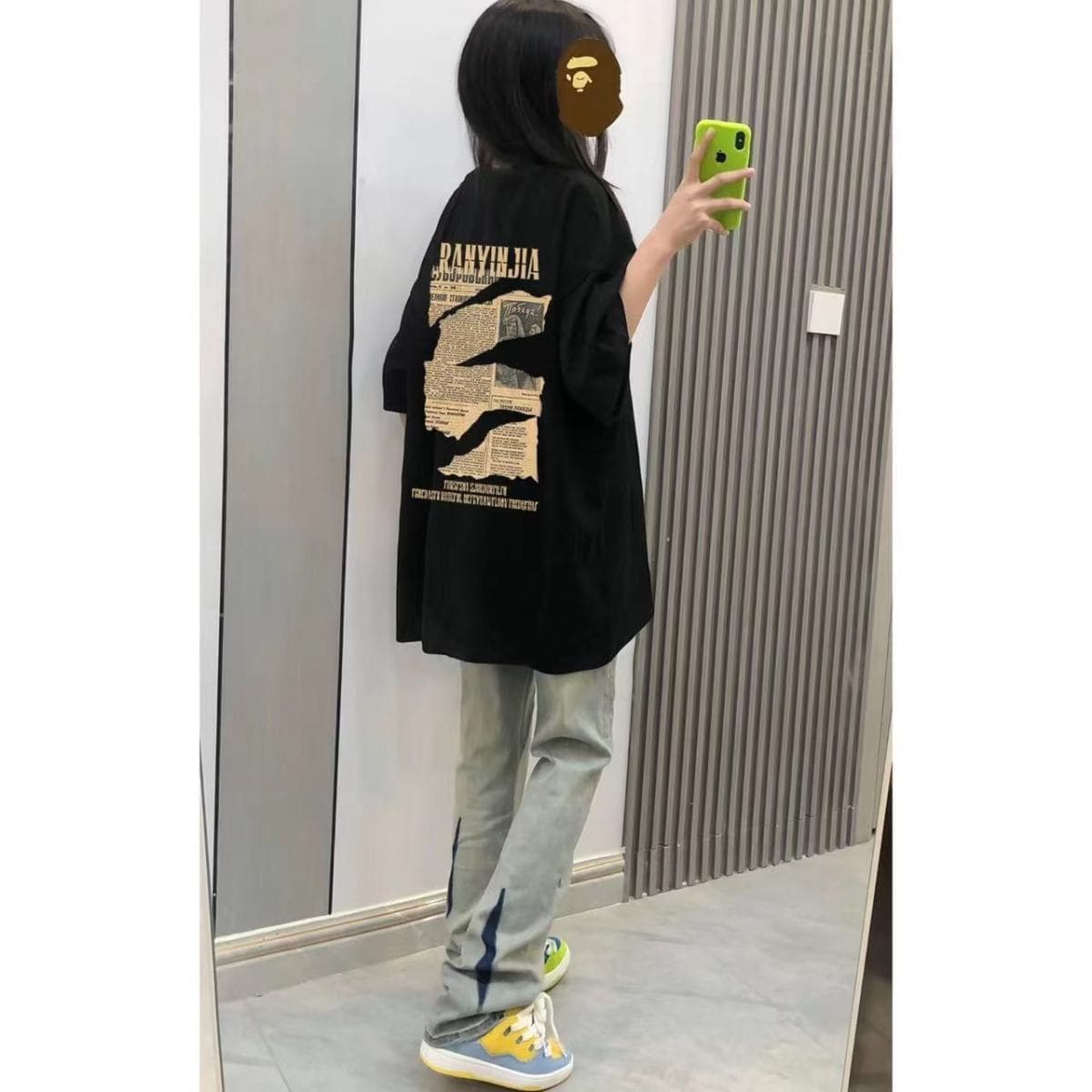 オーバーサイズTシャツ ストリート風ゆったりロング丈カットソー