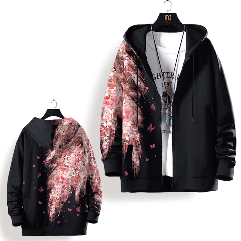 オーバーサイズTシャツ 花舞う蝶々 フーディプルオーバー