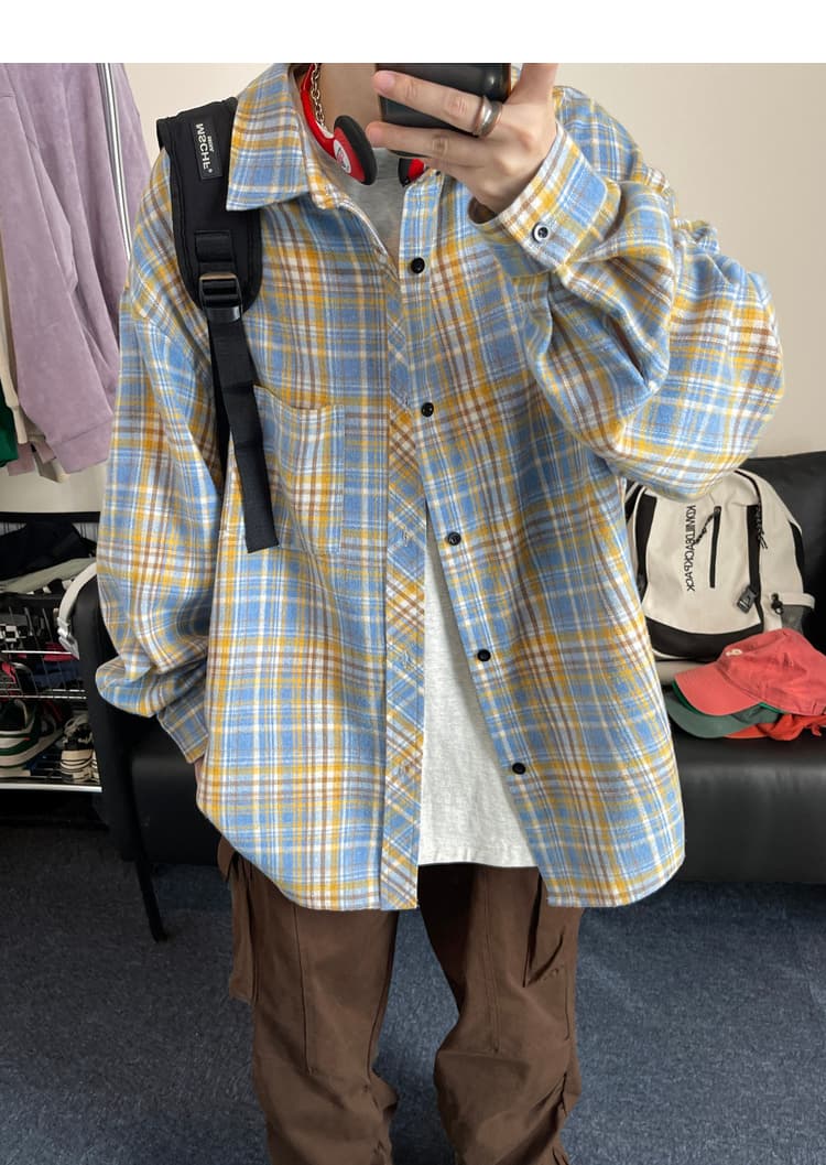 オーバーサイズTシャツ 格子柄ゆったりシャツ