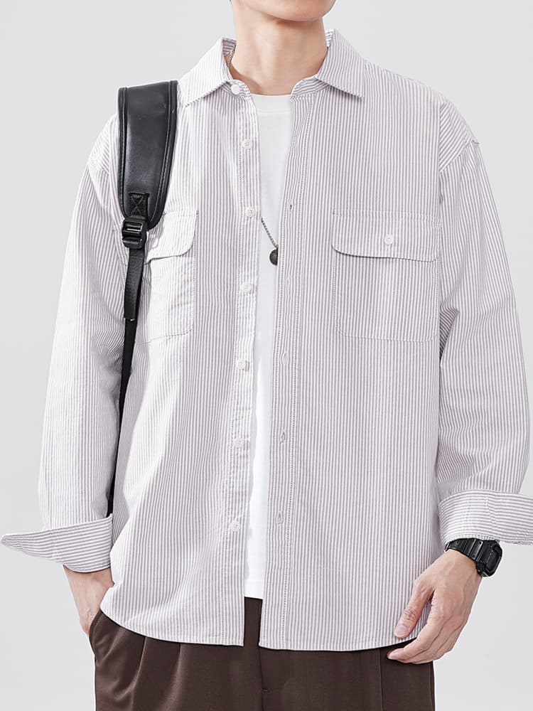 オーバーサイズシャツ オーバーサイズTシャツ ストライプ柄ゆったりワークシャツ