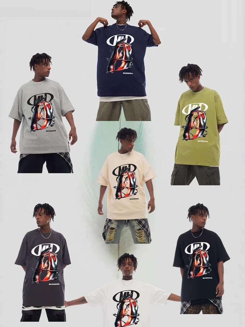 オーバーサイズTシャツ 個性派デザイン オーバーサイズ半袖シャツ メンズ 全7色