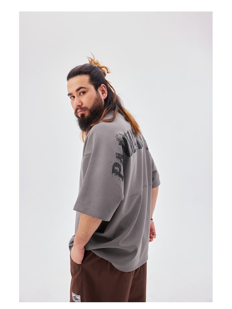 オーバーサイズTシャツ 滲み文字バックプリント重ね着風Ｔシャツ