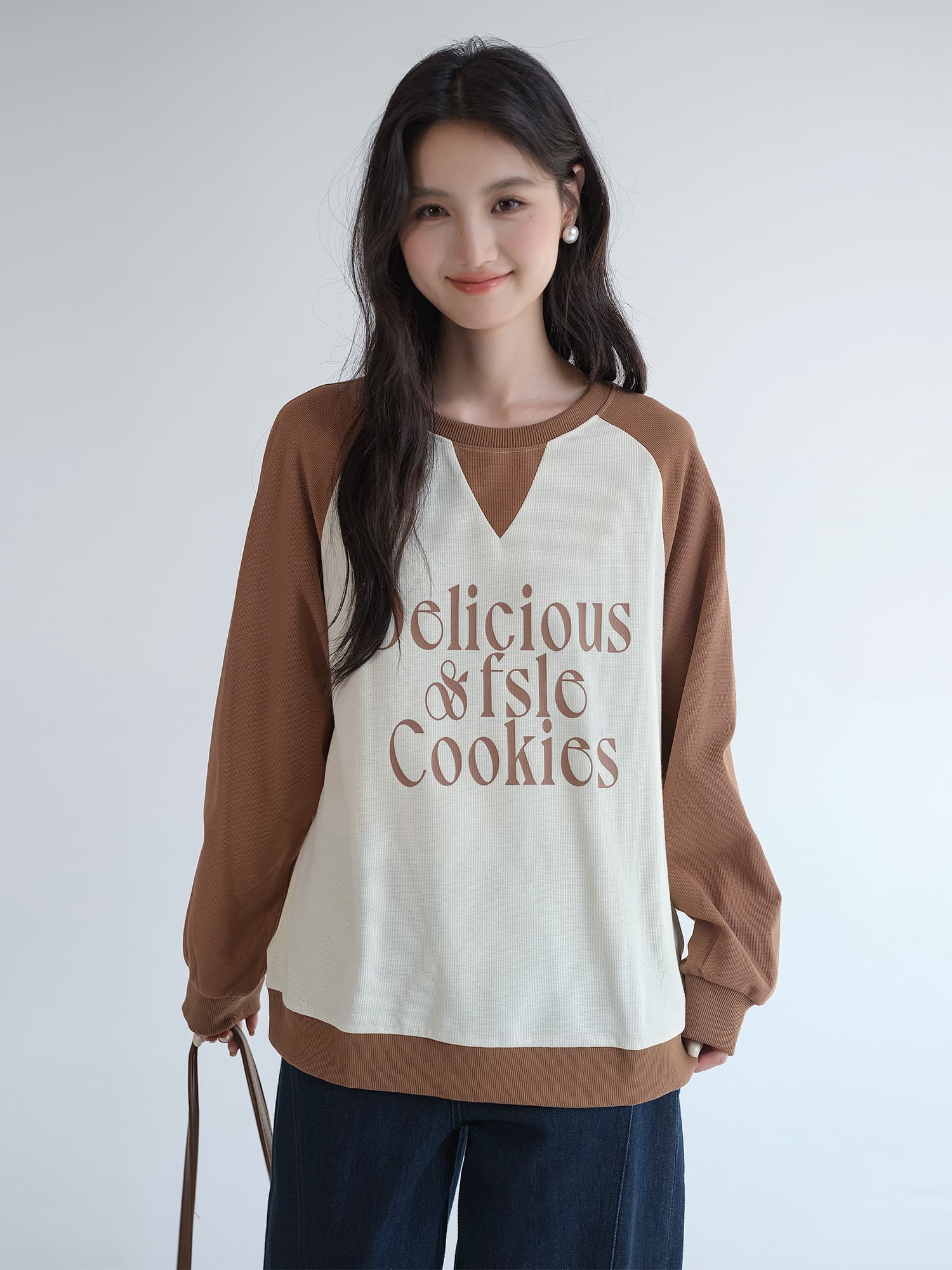 オーバーサイズTシャツ クッキー文字入り配色切替スウェット