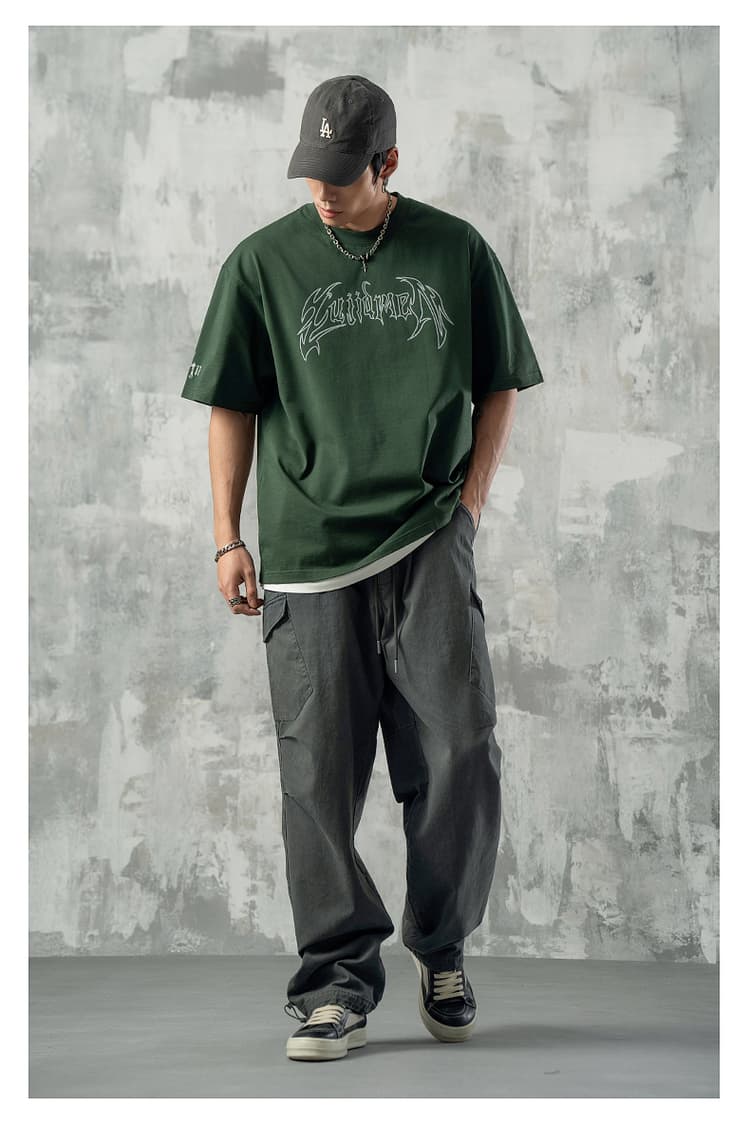 オーバーサイズTシャツ 幻影翼文字 ゆったりシルエット