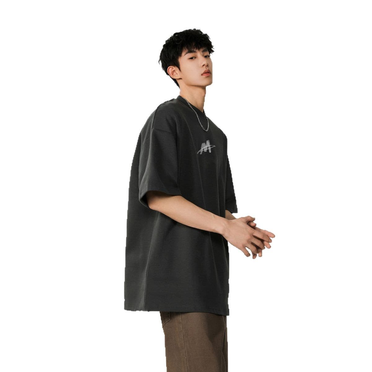 オーバーサイズTシャツ メンズオーバーサイズ半袖シャツ ロゴプリント黒