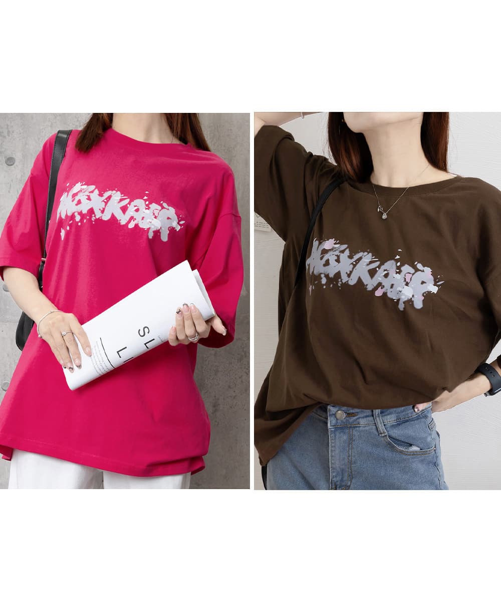 オーバーサイズTシャツ ビッグシルエット半袖Tシャツ ロゴプリント ゆったりカットソー