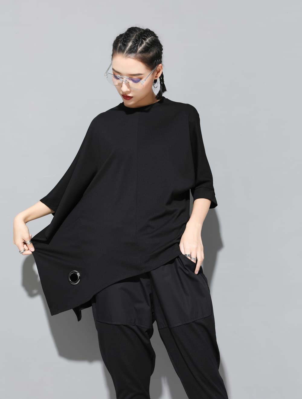 オーバーサイズTシャツ レディースアシンメトリー ドレープ カットソー