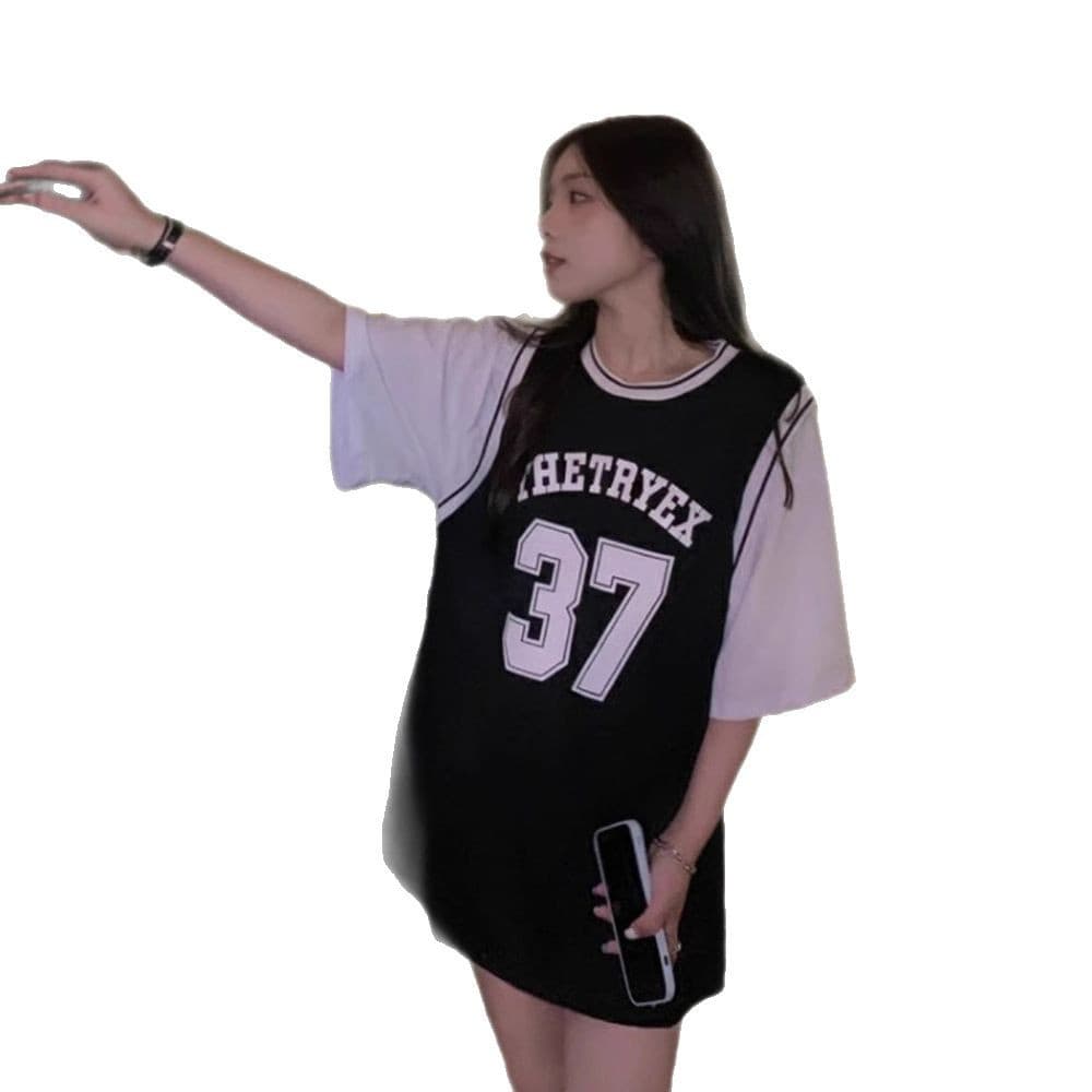 オーバーサイズTシャツ レイヤード風バスケタンクトップ