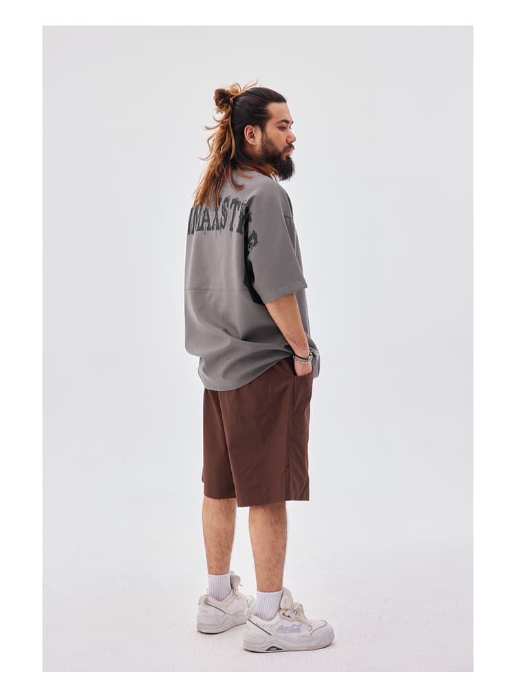 オーバーサイズTシャツ 滲み文字バックプリント重ね着風Ｔシャツ