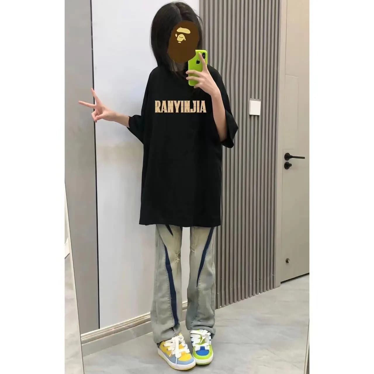 オーバーサイズTシャツ ストリート風ゆったりロング丈カットソー