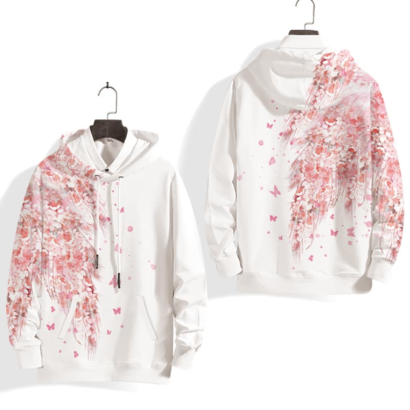 オーバーサイズTシャツ 花舞う蝶々 フーディプルオーバー