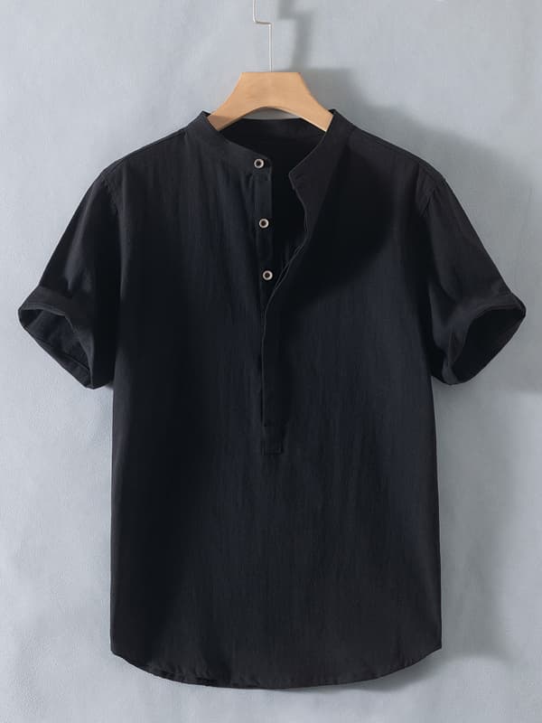 オーバーサイズTシャツ 立ち襟リネン風ゆったりプルオーバー