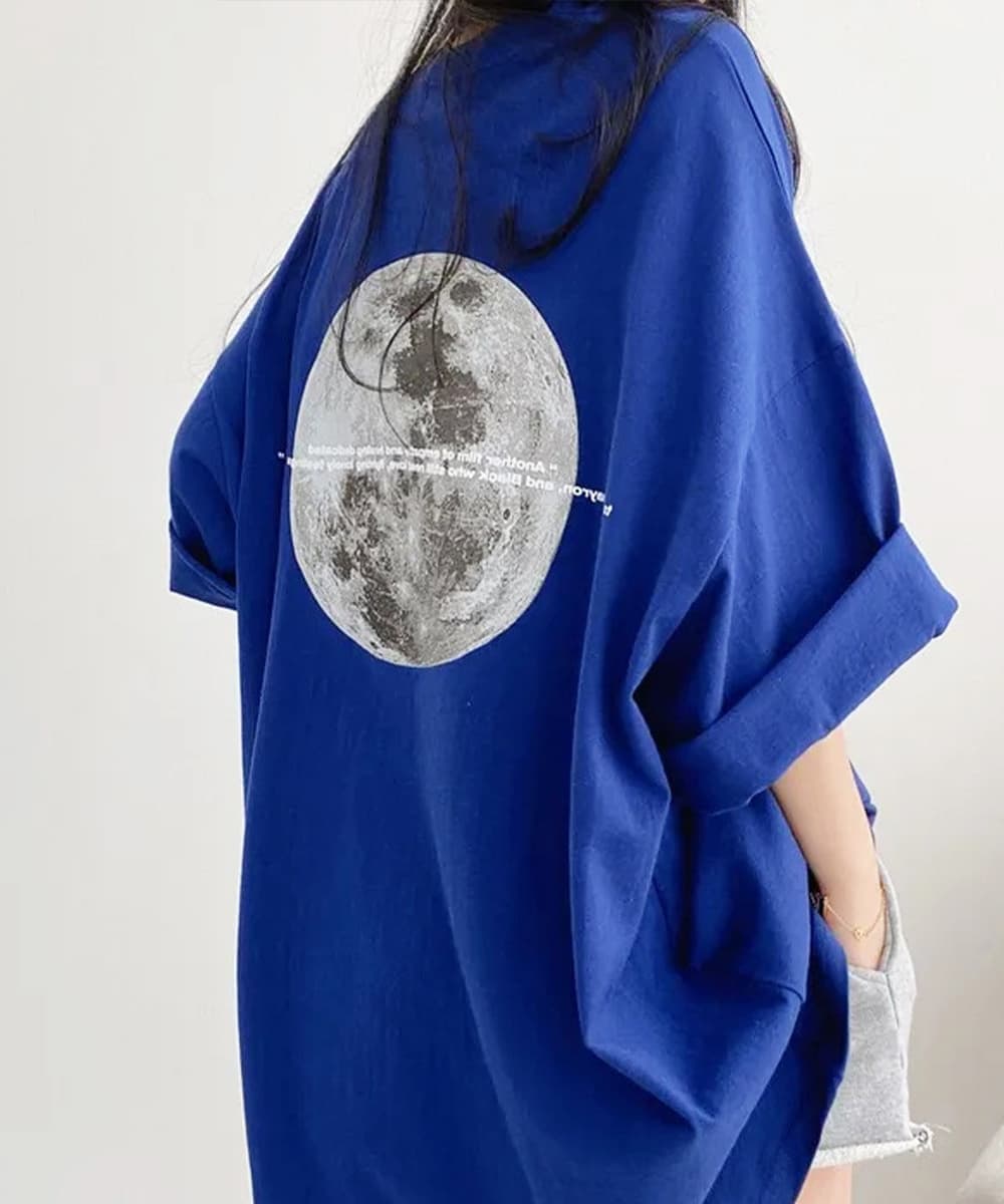 オーバーサイズTシャツ 月プリント バックデザイン オーバーサイズ半袖