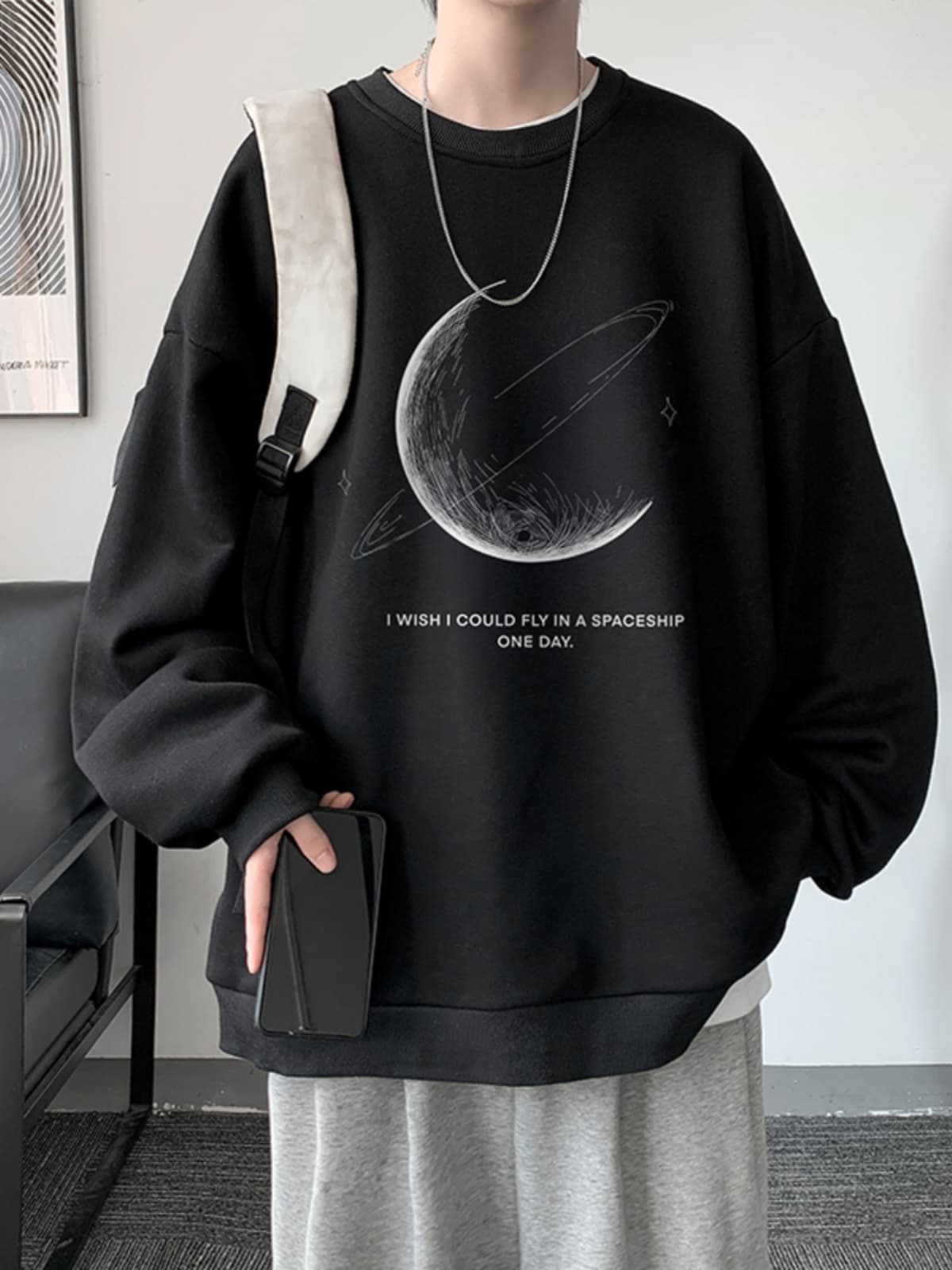 オーバーサイズTシャツ 宇宙惑星プリント オーバーサイズトレーナー