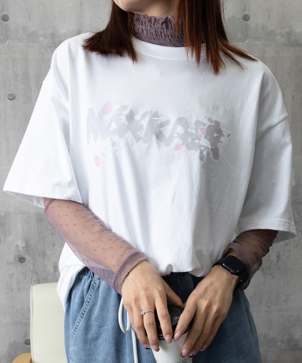 オーバーサイズTシャツ ビッグシルエット半袖Tシャツ ロゴプリント ゆったりカットソー