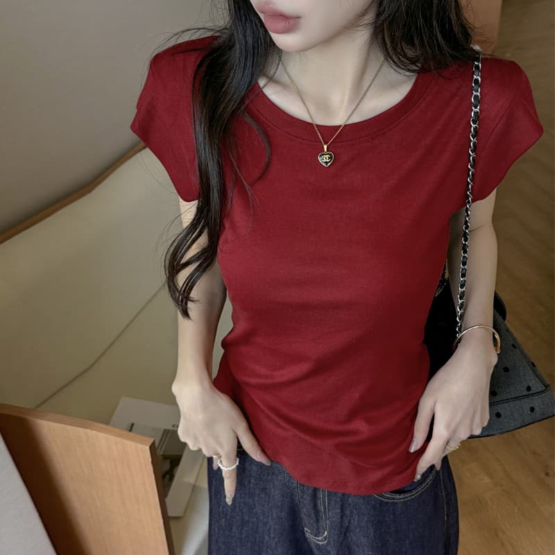 オーバーサイズTシャツ シンプル丸首フレンチスリーブ