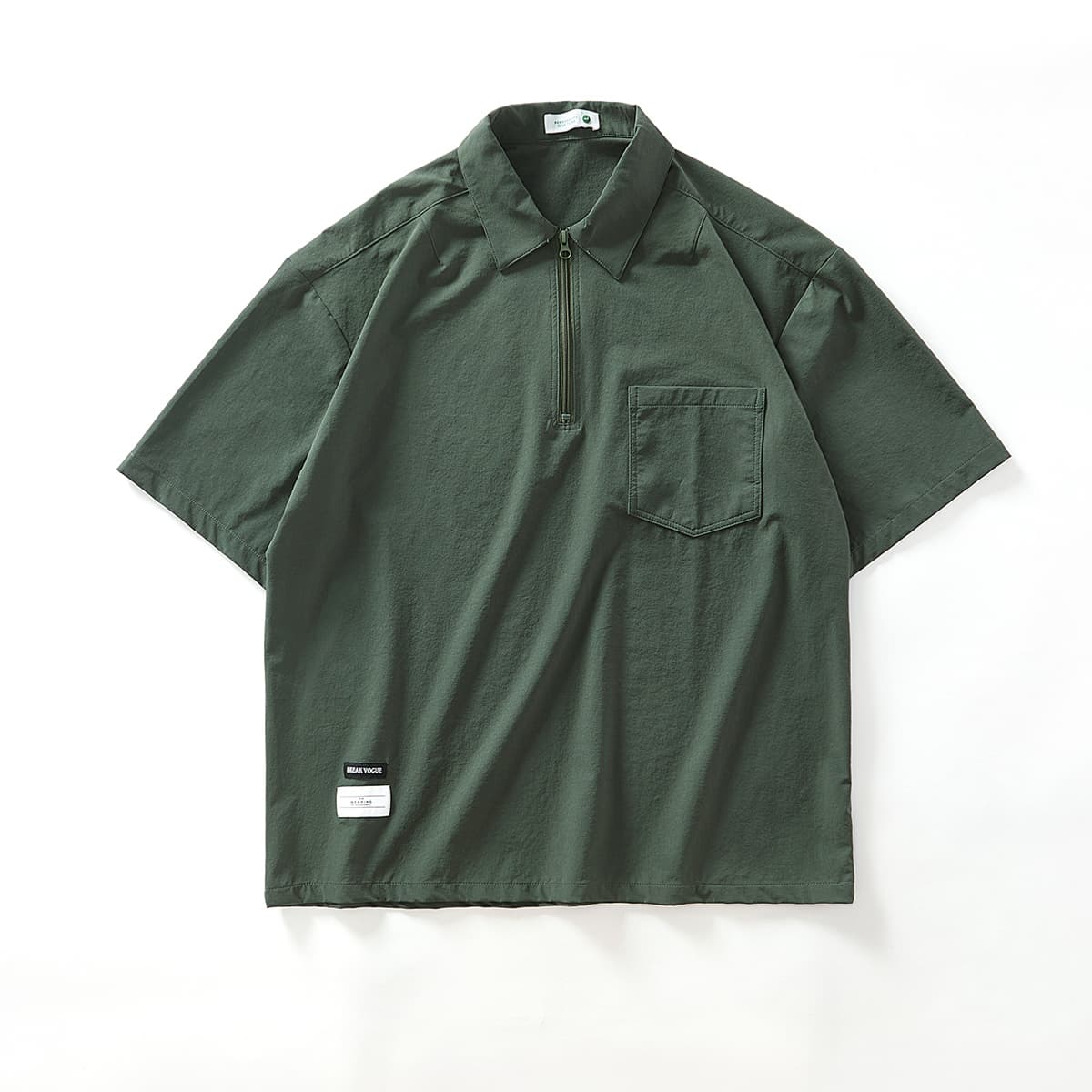 オーバーサイズTシャツ ハーフジップ襟付きポケットシャツ