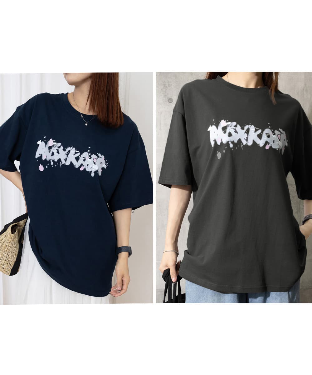 オーバーサイズTシャツ ビッグシルエット半袖Tシャツ ロゴプリント ゆったりカットソー
