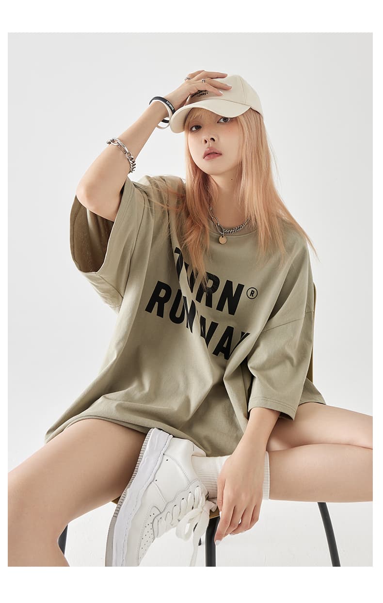 オーバーサイズTシャツ ロゴデザイン ゆったりミニワンピース