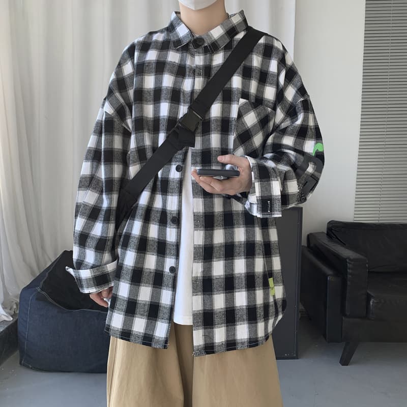 オーバーサイズTシャツ ゆったりシルエット チェック柄 長袖シャツ