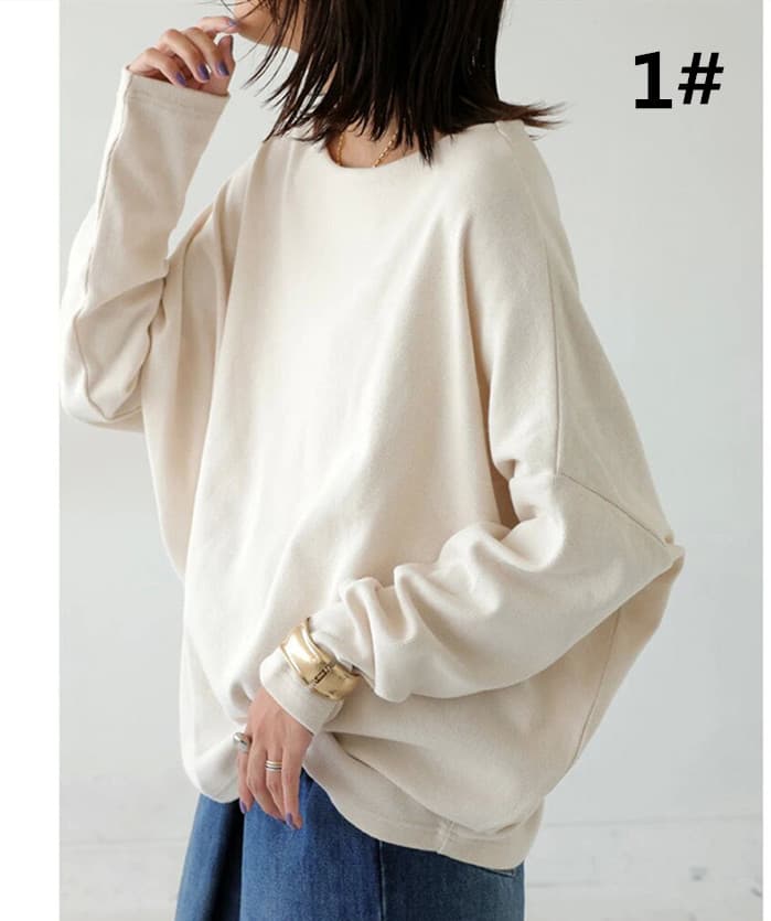 オーバーサイズTシャツ ラウンドネック長袖オーバーサイズシャツ レディース