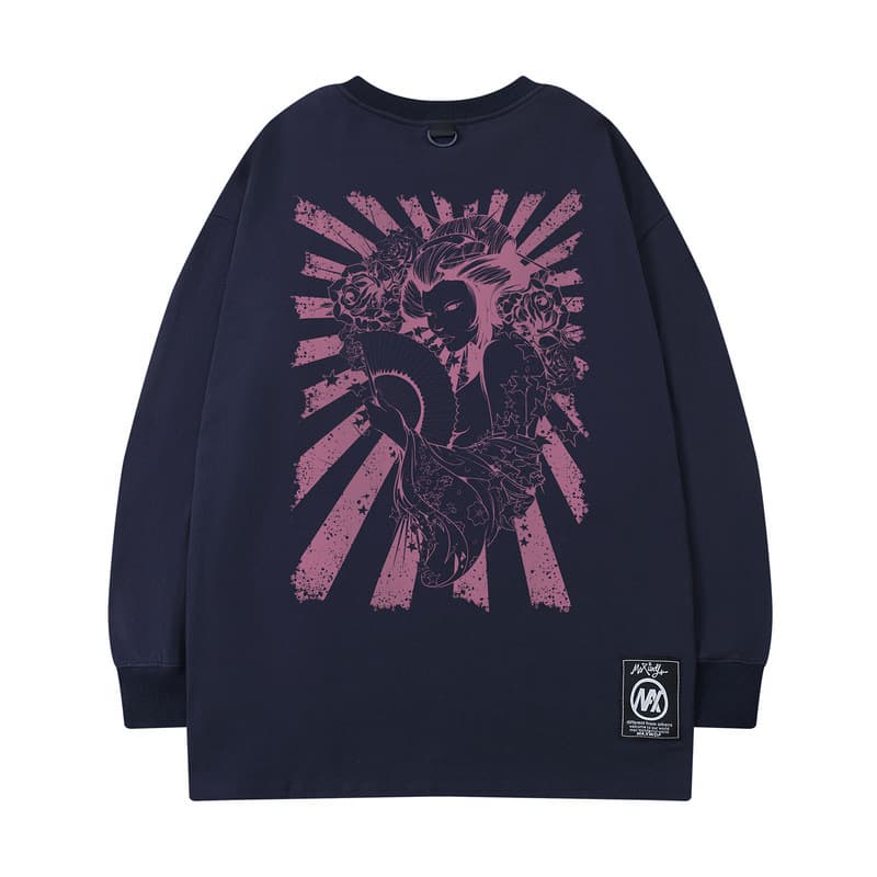 オーバーサイズTシャツ 和風アート オーバーサイズ長袖ティーシャツ 男女兼用 全2色
