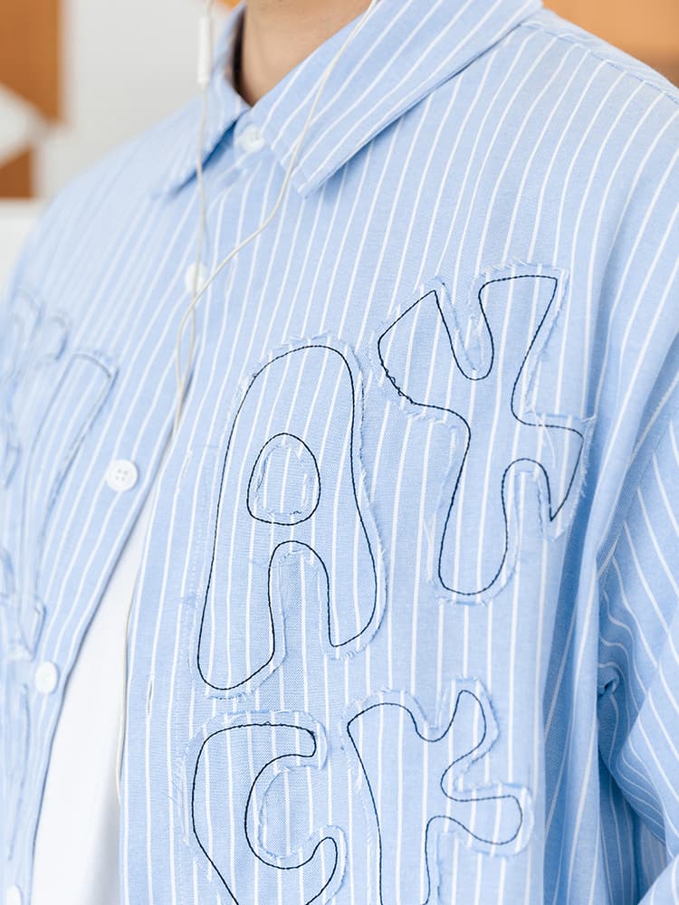オーバーサイズTシャツ おしゃれストライプ柄重ね着風シャツ