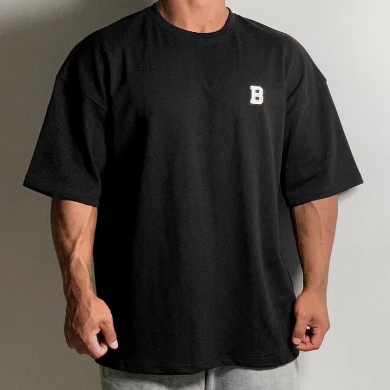 オーバーサイズTシャツ メンズ ビー字ロゴプリント オーバーサイズ半袖シャツ 全4色