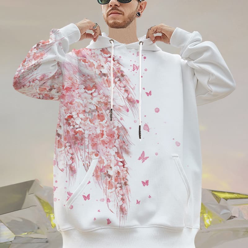 オーバーサイズTシャツ 花舞う蝶々 フーディプルオーバー