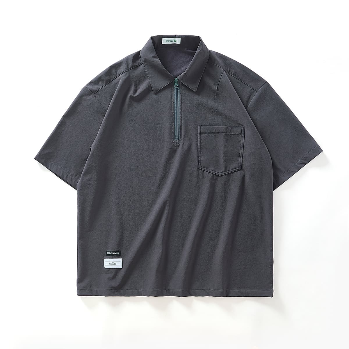 オーバーサイズTシャツ ハーフジップ襟付きポケットシャツ