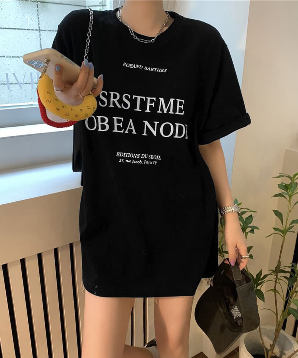 オーバーサイズTシャツ 文字印刷半袖Tシャツ 韓国風ゆったりトップス