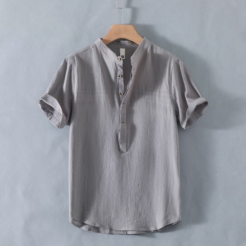 オーバーサイズTシャツ 立ち襟リネン風ゆったりプルオーバー