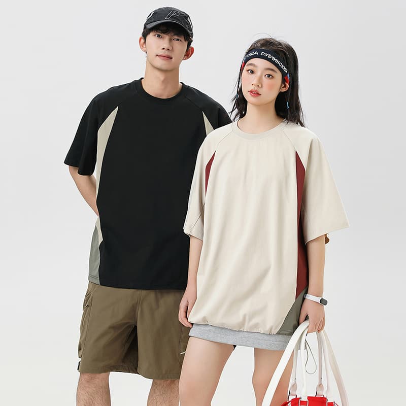 オーバーサイズTシャツ 切替デザイン ゆったりスポーティーシャツ